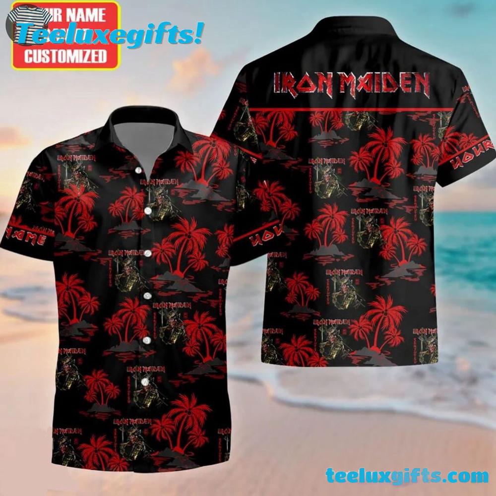 Iron Maiden Red Palms Aces High Summer Aloha Hawaiian Shirt