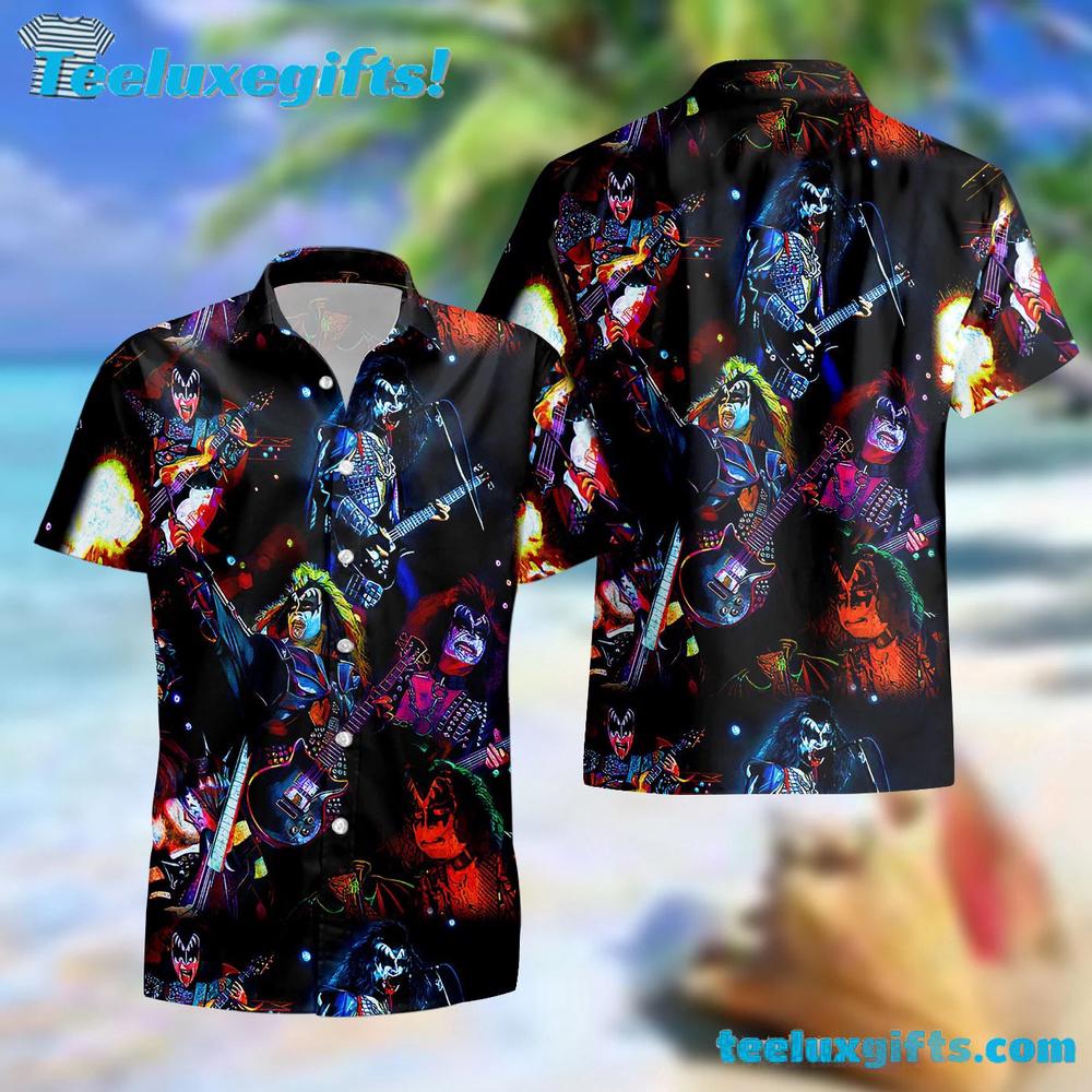 Kiss Band Creatures of the Night Short Sleeve Summer Aloha Hawaiian Shirt