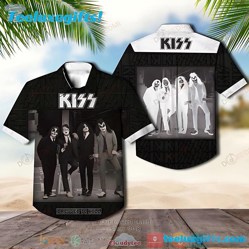 Kiss Band Dressed To Kill Black Short Sleeve Summer Aloha Hawaiian Shirt