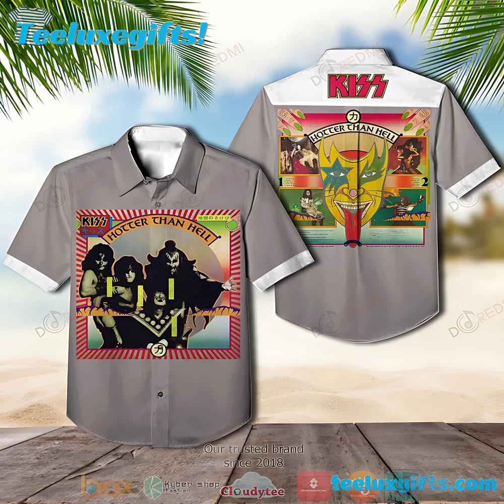 Kiss Band Hotter Than Hell Grey Short Sleeve Summer Aloha Hawaiian Shirt