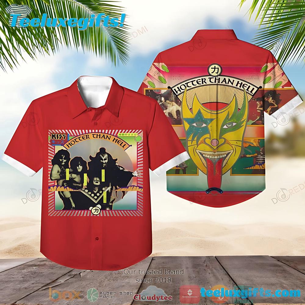 Kiss Band Hotter Than Hell Short Sleeve Summer Aloha Hawaiian Shirt
