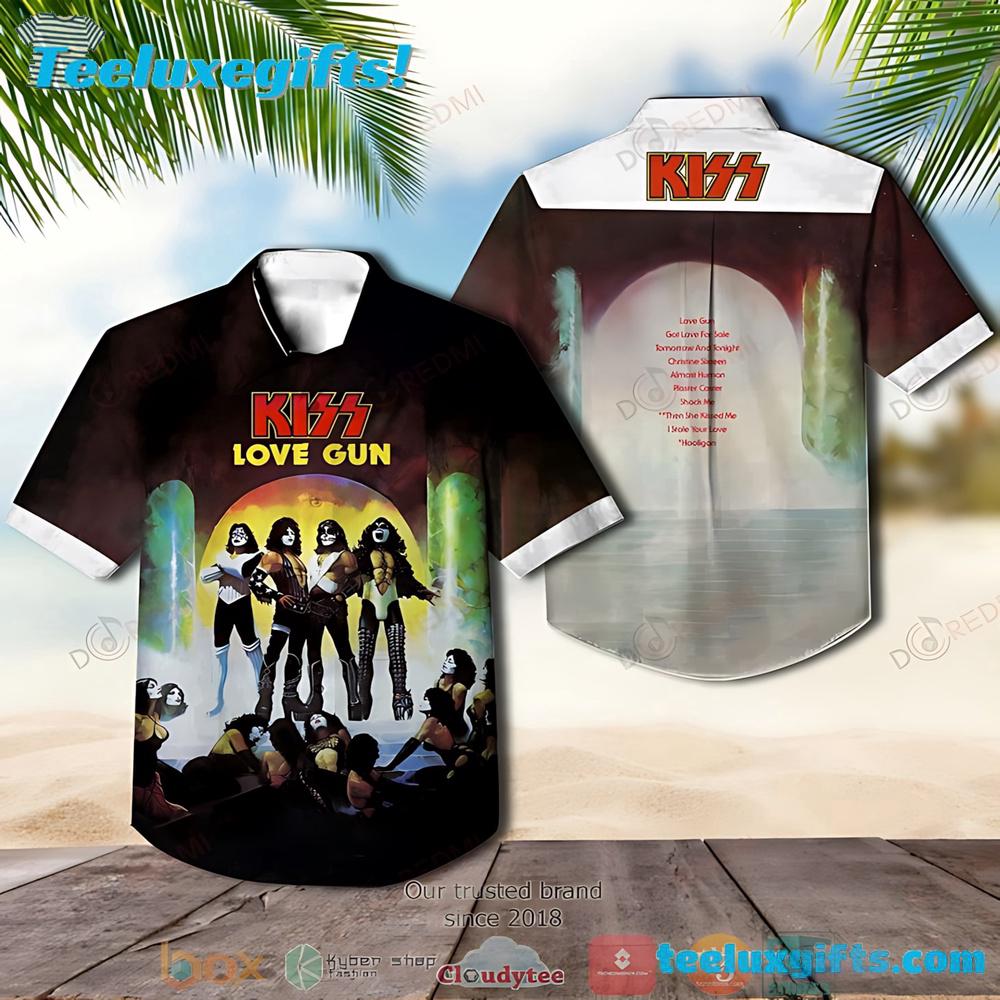 Kiss Band Love Gun Album Short Sleeve Summer Aloha Hawaiian Shirt