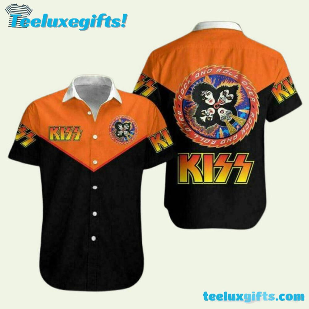 Kiss Band Orange And Black Color Summer Aloha Hawaiian Shirt
