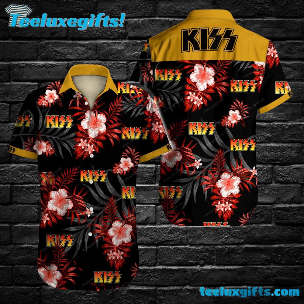 KISS Tropical Hibiscus Hard Rock Summer Aloha Hawaiian Shirt