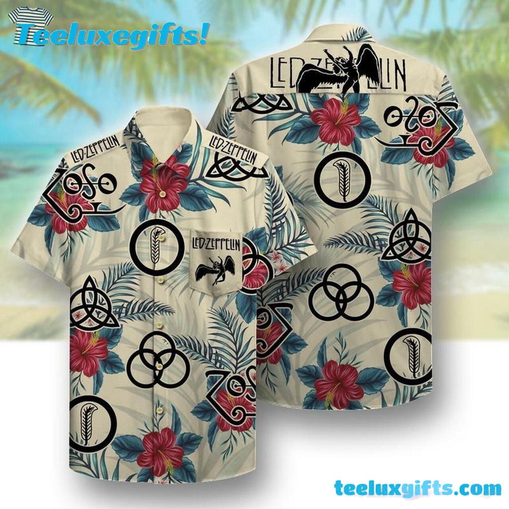 Led Zeppelin Symbols & Hibiscus Design Summer Aloha Hawaiian Shirt