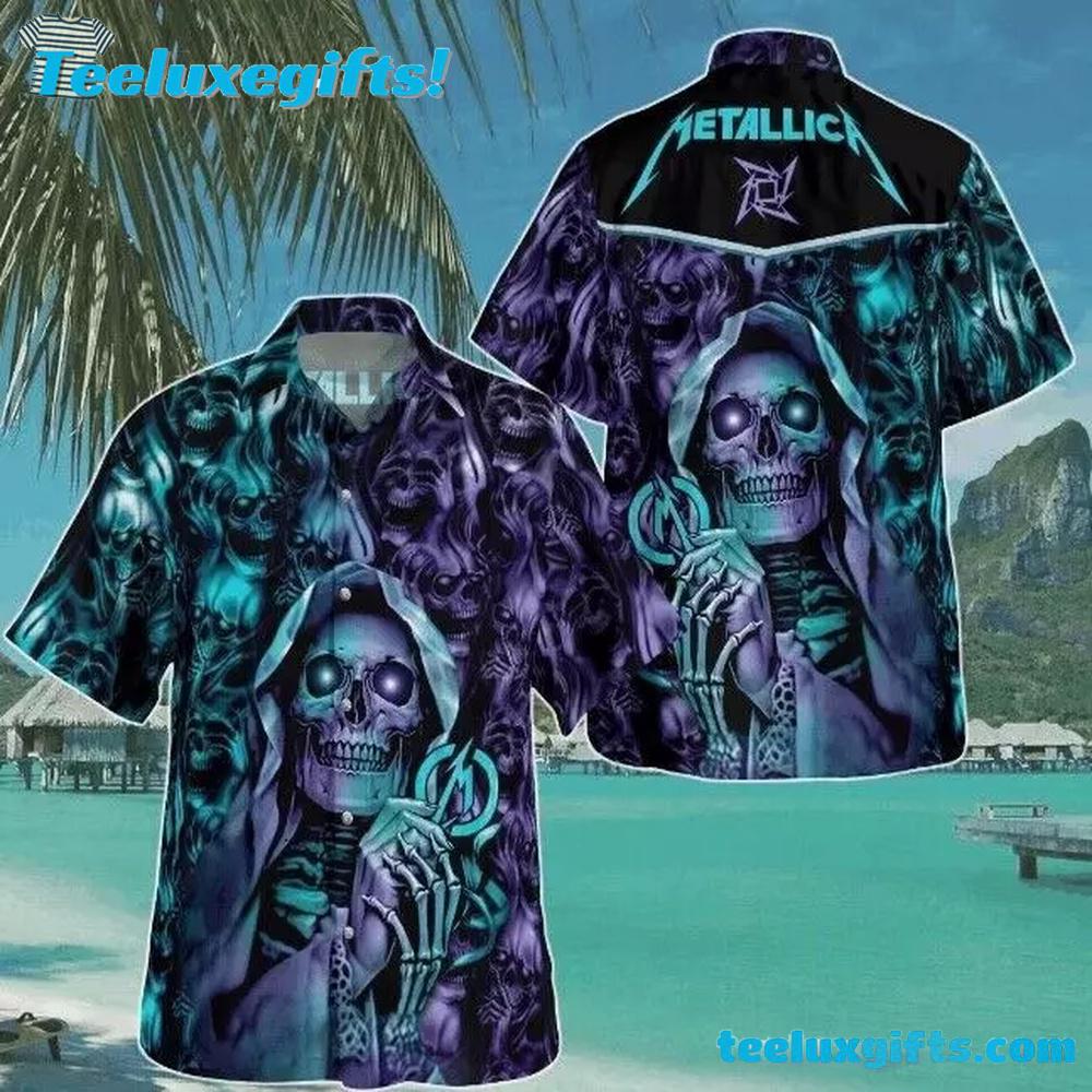 Metallica Rock Band Skull Purple Summer Aloha Hawaiian Shirt