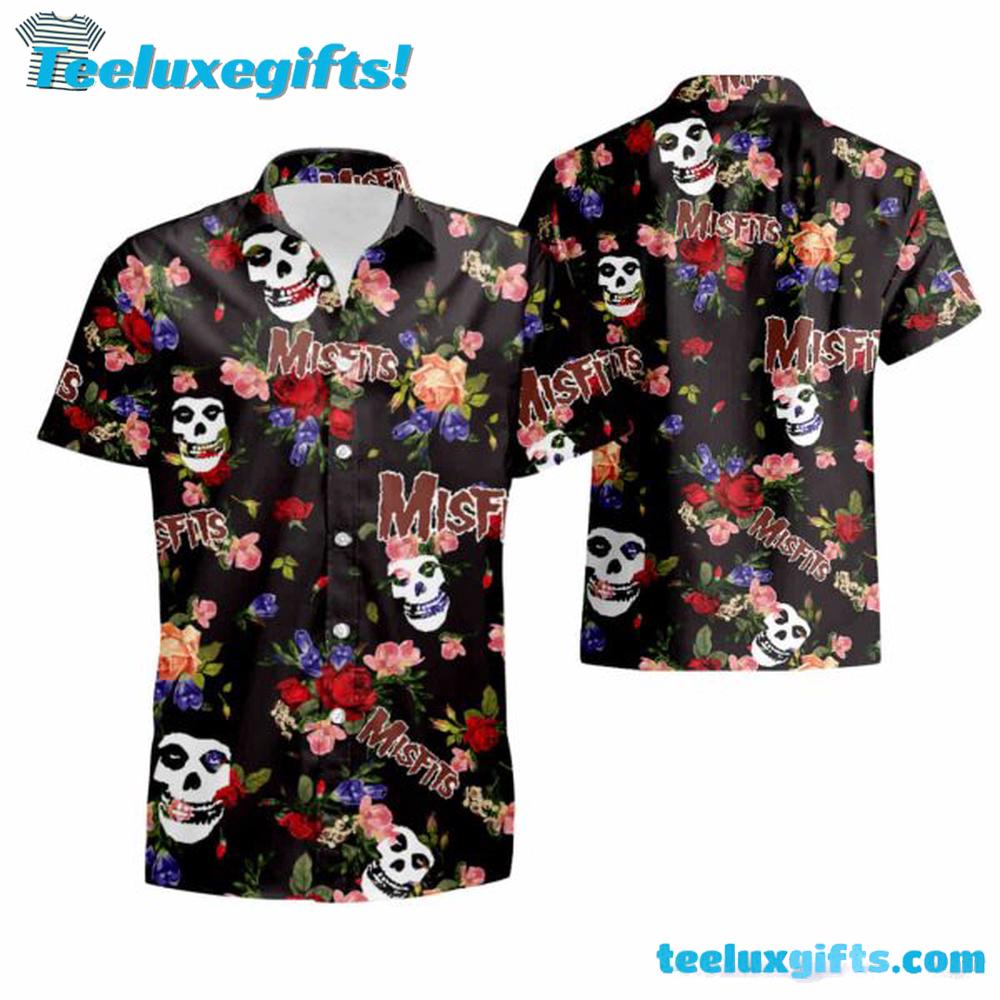 Misfits Skull & Floral Print Summer Aloha Hawaiian Shirt