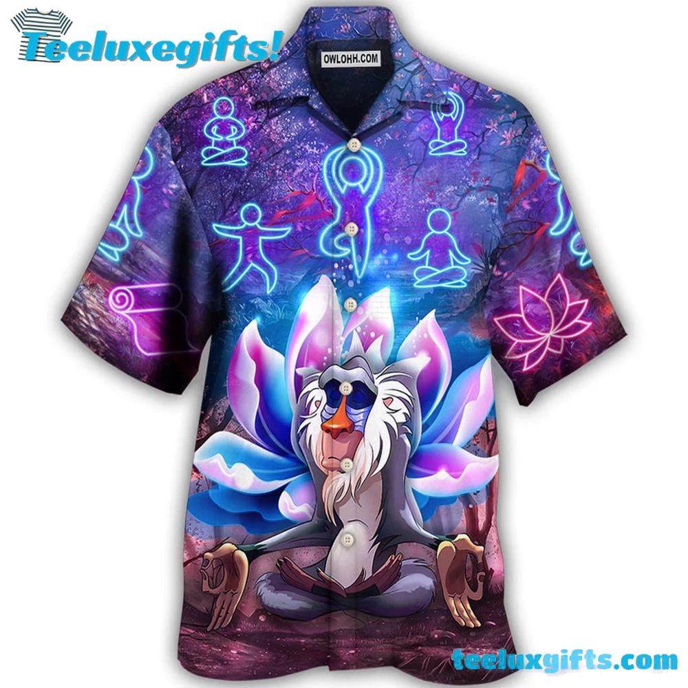 Monkey Mandrill Monkey Yoga Pose Lotus Flower Lighting Neon Hawaiian Shirt