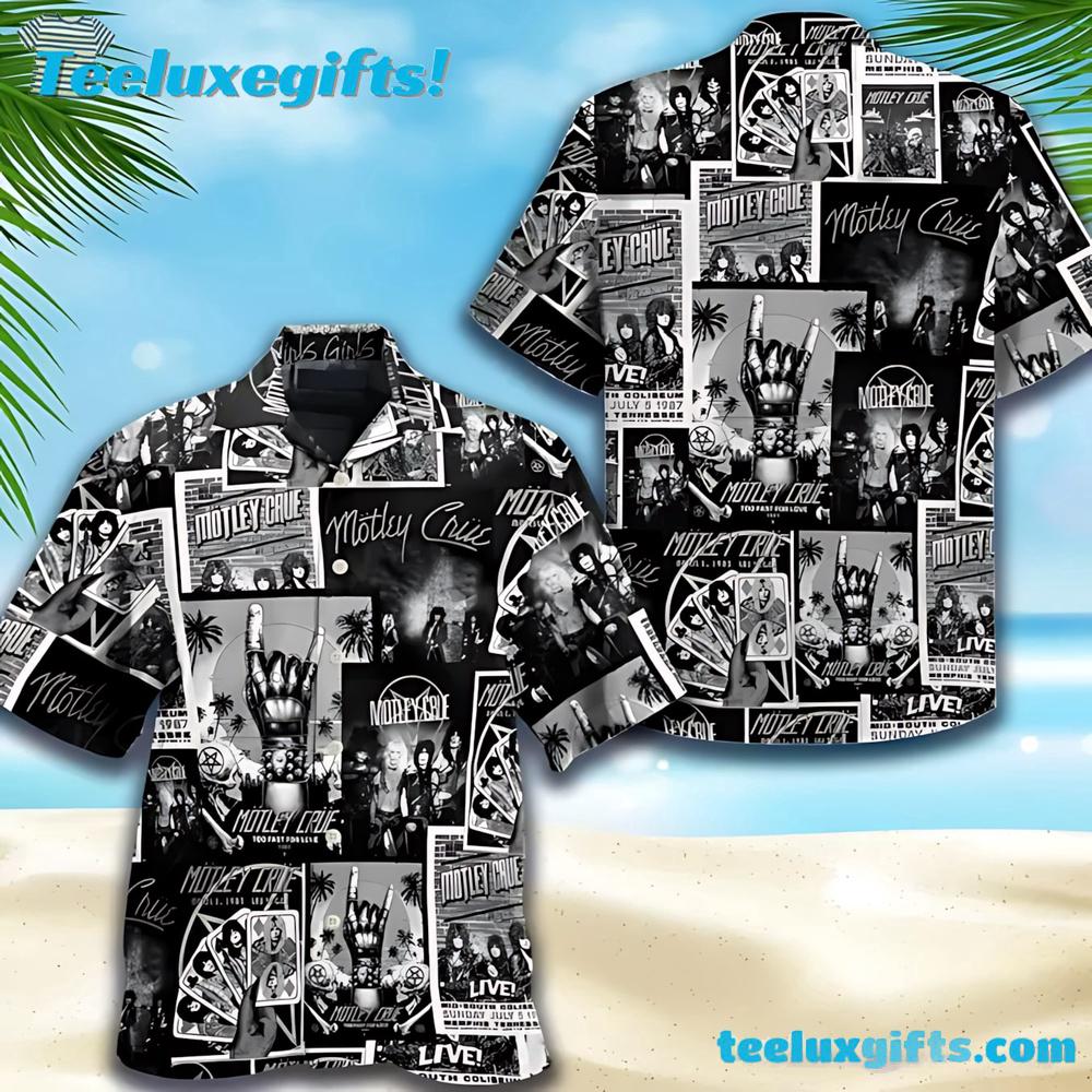 Motley Crue Concert Collage Black Summer Aloha Hawaiian Shirt