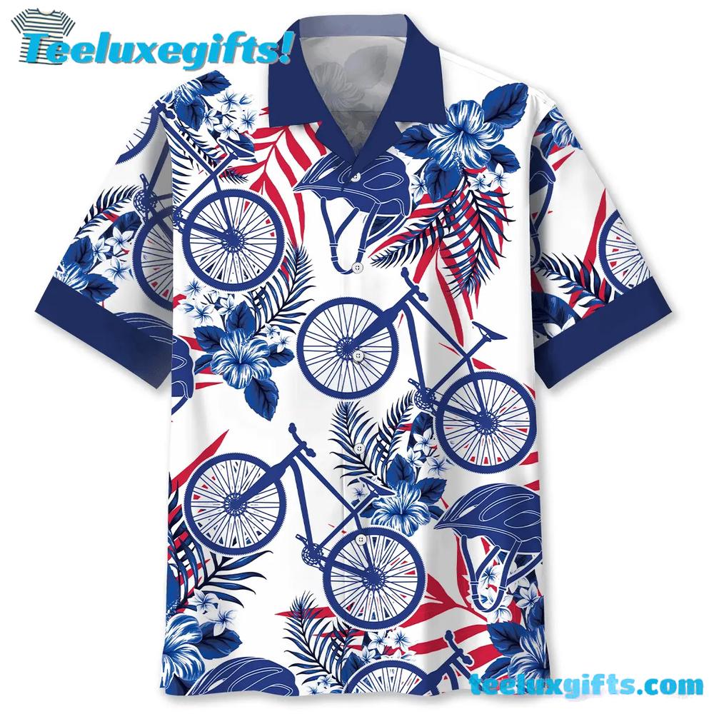 Mountain Bike Blue Hibiscus Hawaiian Shirt
