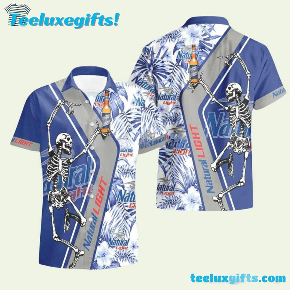 Natural Light Beer Skeleton Dancing Happy Hawaiian Shirt