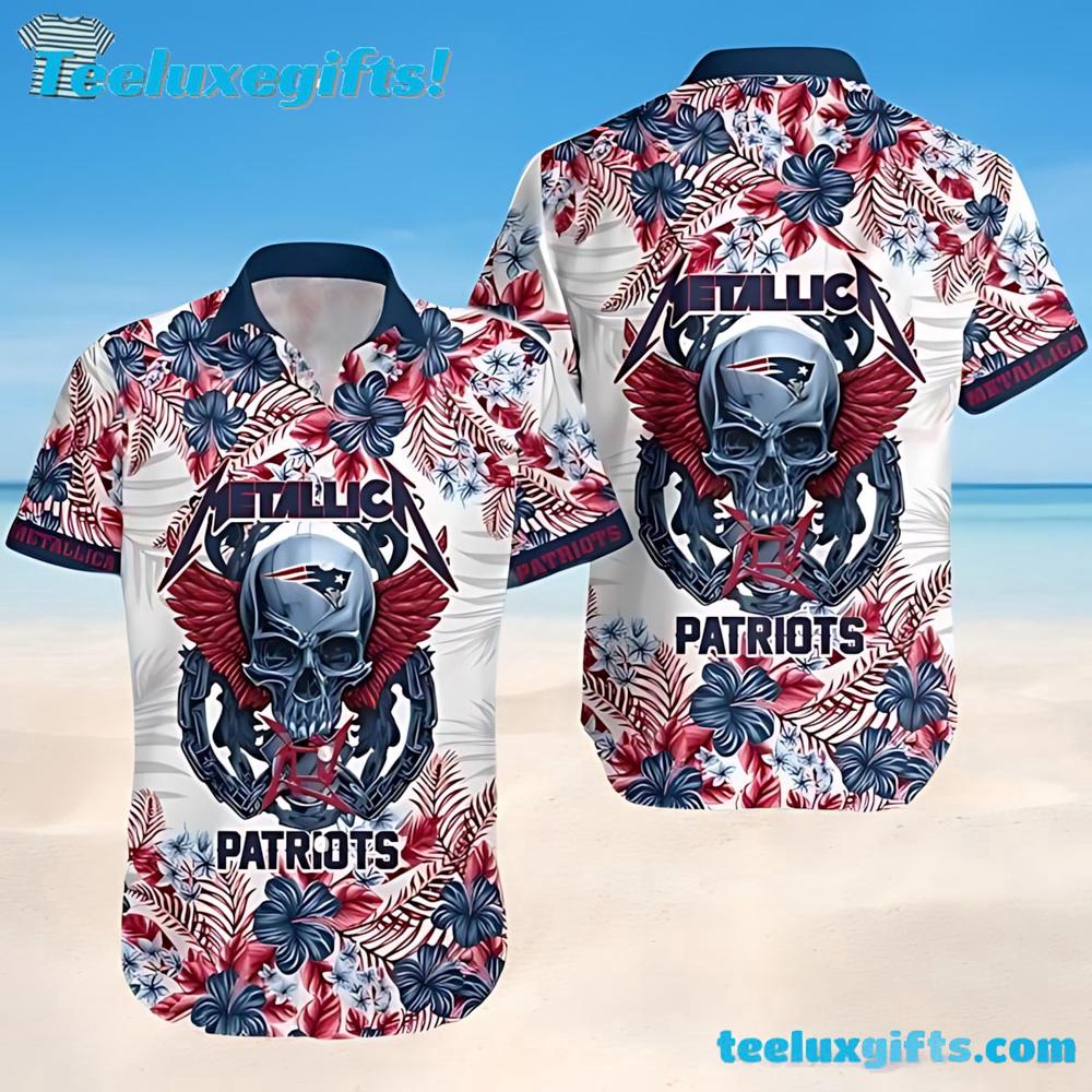 New England Patriots NFL Skull And Flower Pattern Metallica Summer Aloha Hawaiian Shirt