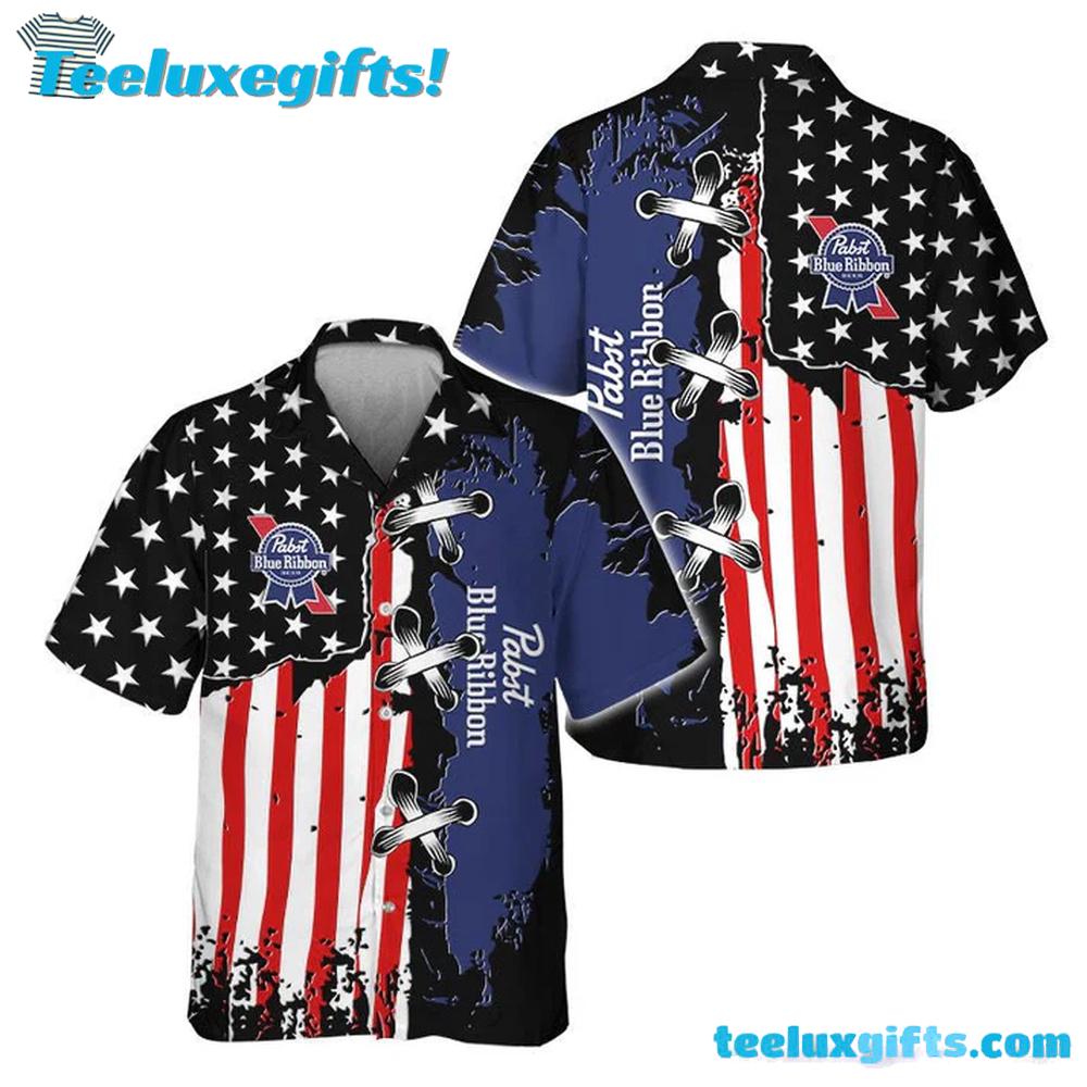Pabst Blue Ribbon Patriotic Grunge Flag Hawaiian Shirt Pabst Blue Ribbon Patriotic Grunge Flag Hawaiian Shirt