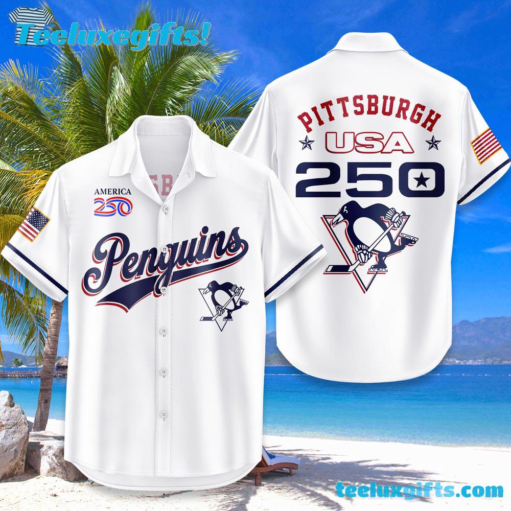 Pittsburgh Penguins USA Flag 250 Years Of Freedom Hawaiian Shirt