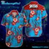 Red Flowers on Blue Rush Rock Music Band Summer Aloha Hawaiian Shirt