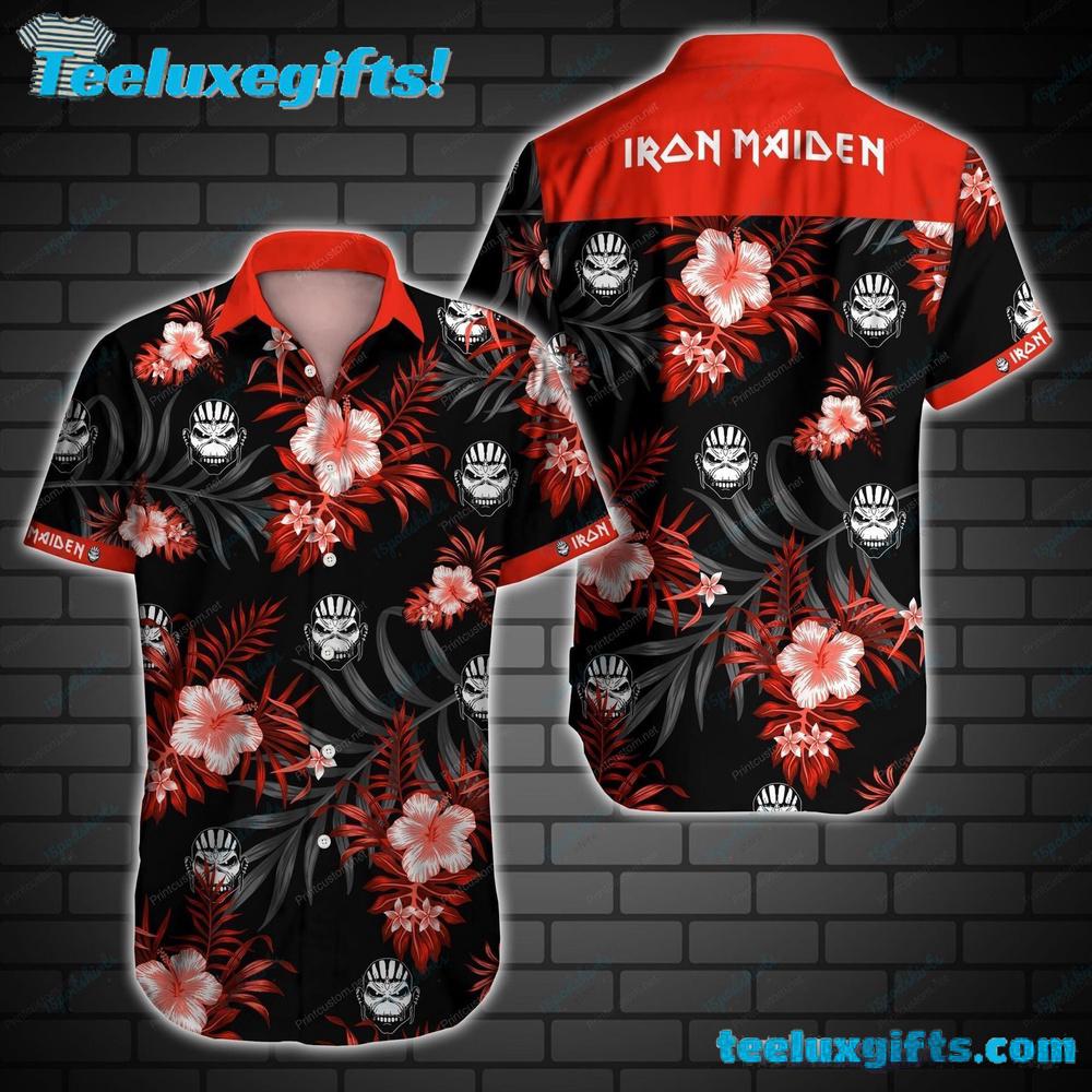 Red Iron Maiden Tropical Tribute Summer Aloha Hawaiian Shirt