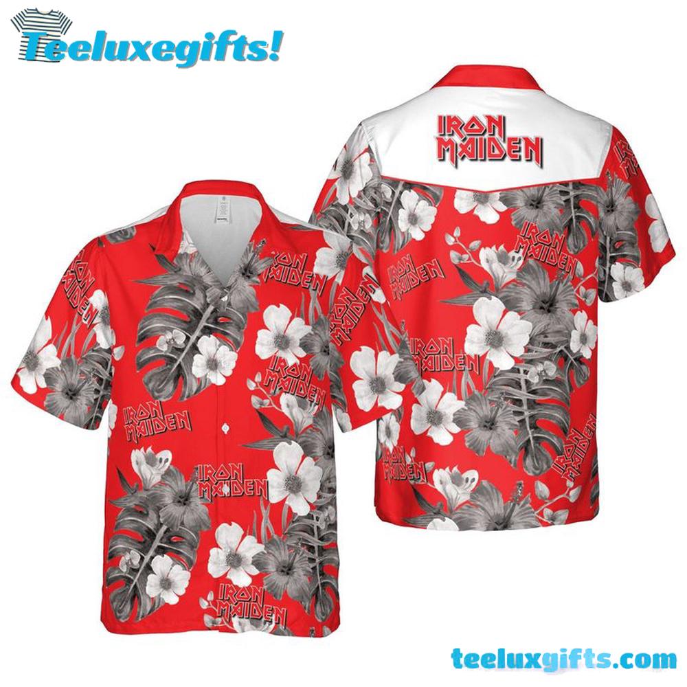 Red & White Iron Maiden Tropical Summer Aloha Hawaiian Shirt