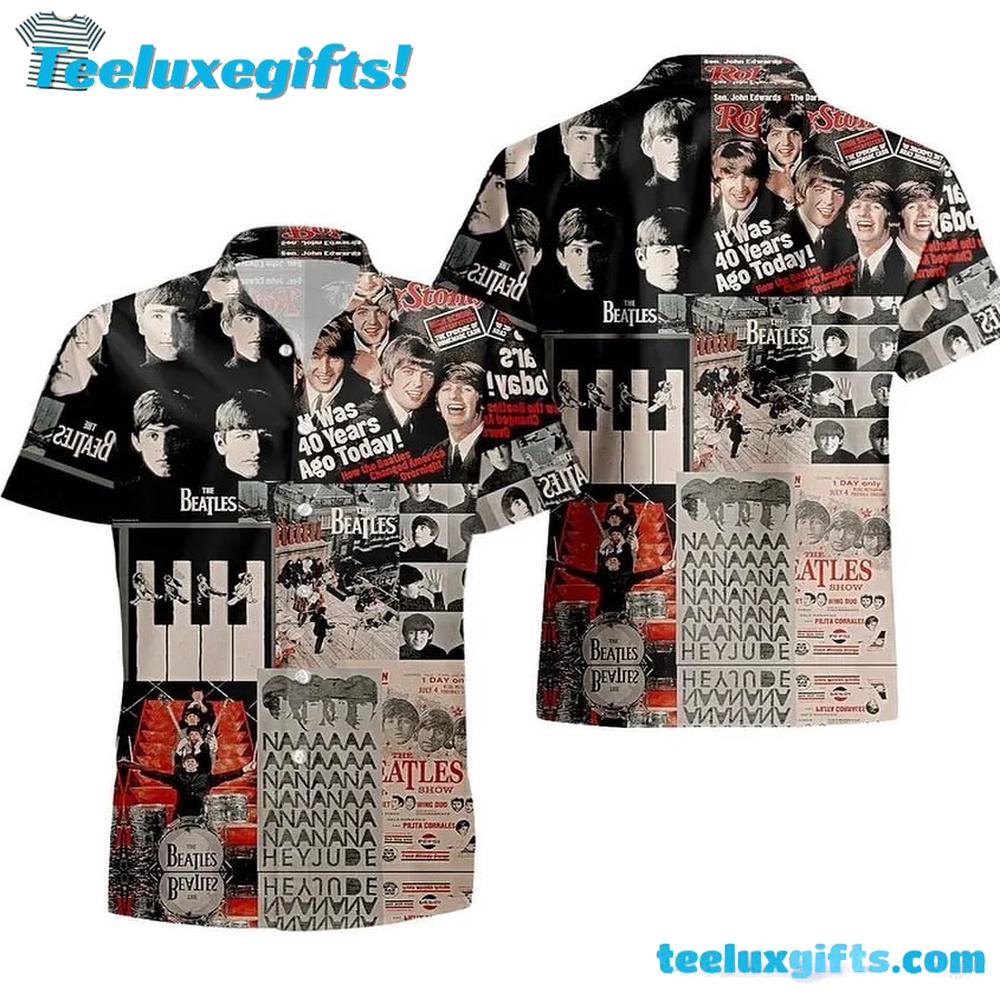 Retro Newspaper Beatles Summer Hawaiian Shirt