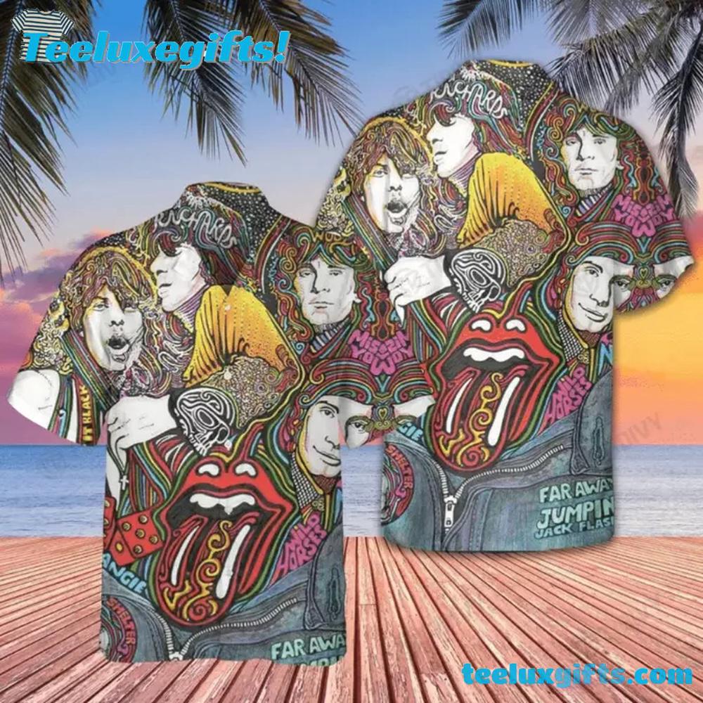 Retro Rolling Stones Psychedelic Summer Aloha Hawaiian Shirt