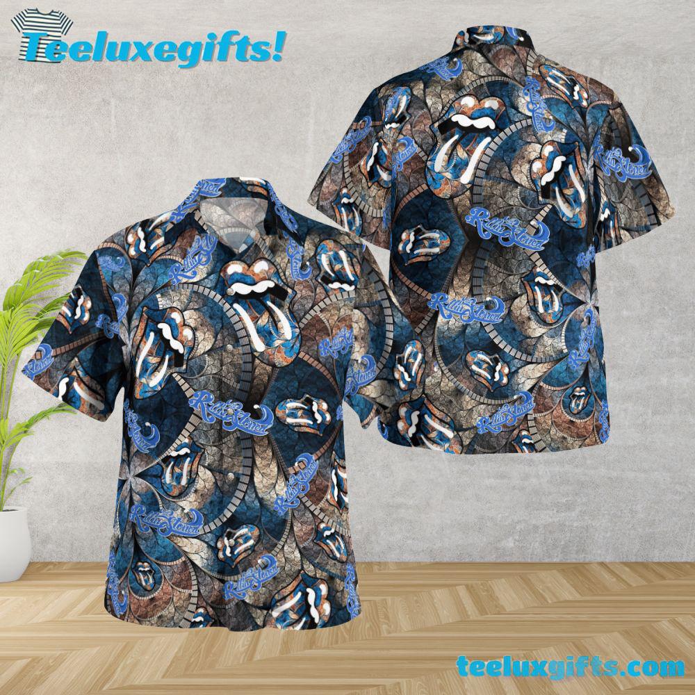 Rolling Stones Blue Licks Summer Aloha Hawaiian Shirt