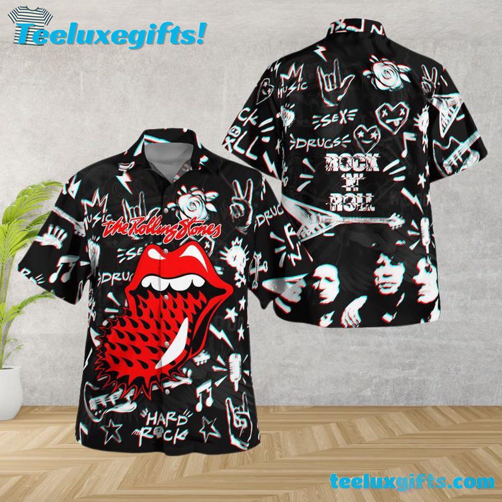 Rolling Stones Rock & Roll Graffiti Summer Aloha Hawaiian Shirt