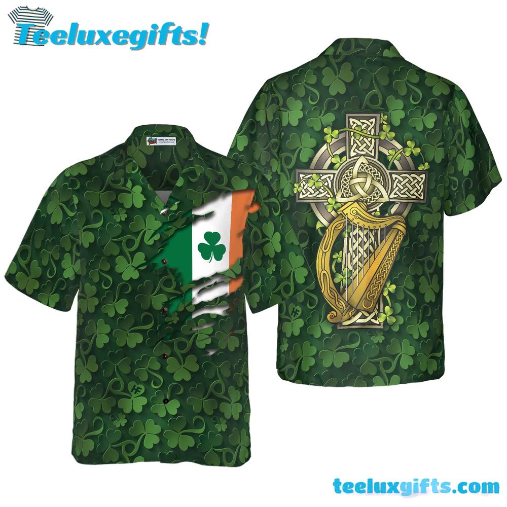 Saint Patrick's Day Shamrock Celtic Cross Harp Irish Hawaiian Shirt Saint Patrick's Day Shamrock Celtic Cross Harp Irish Hawaiian Shirt