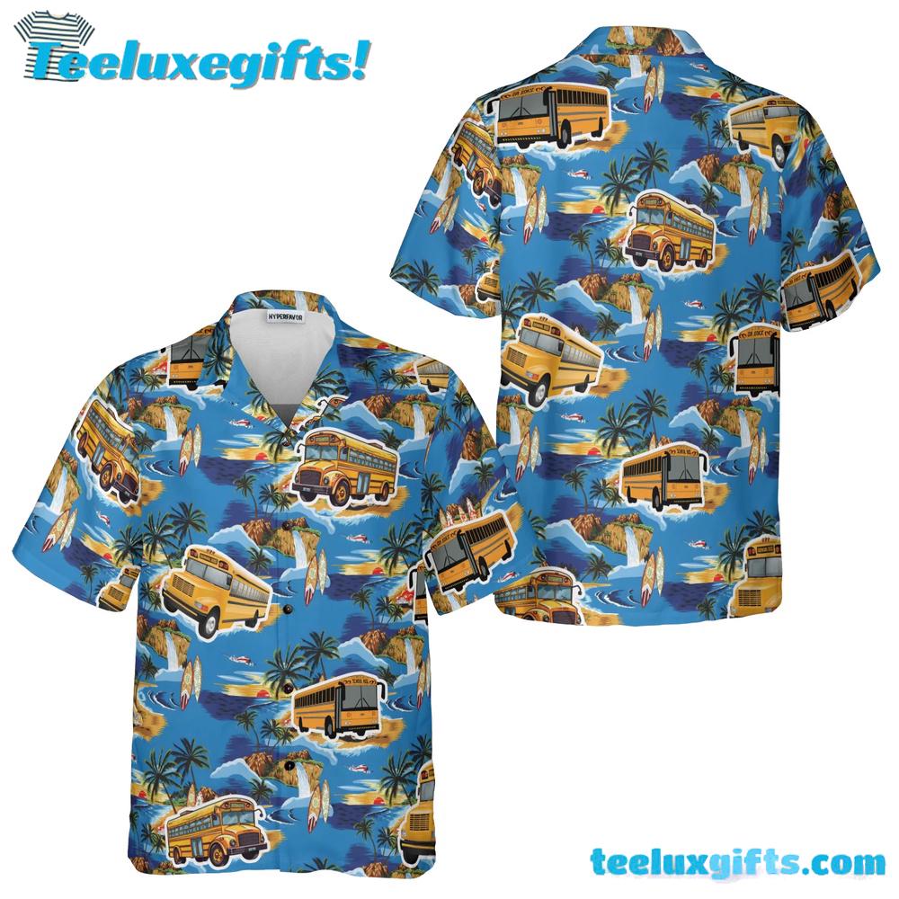 School Bus Beach Landscape Hawaiian Shirt