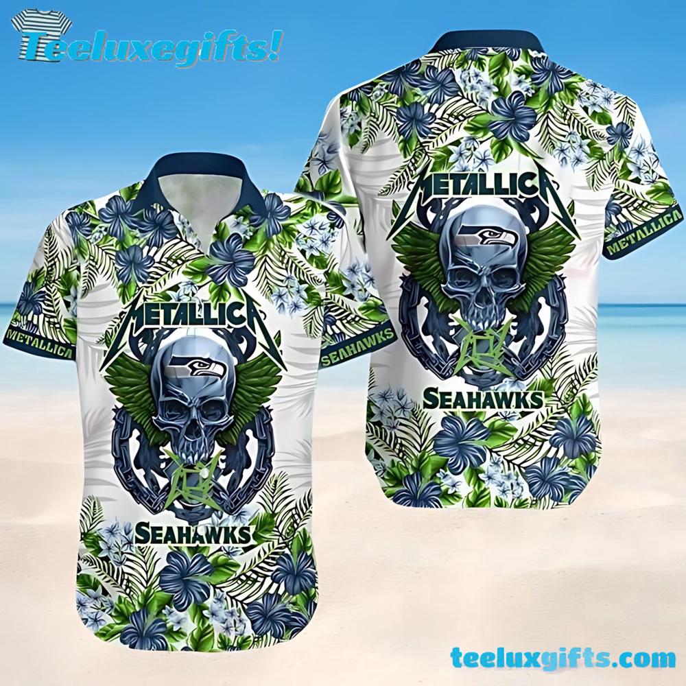 Seattle Seahawks NFL Skull And Flower Pattern Metallica Summer Aloha Hawaiian Shirt