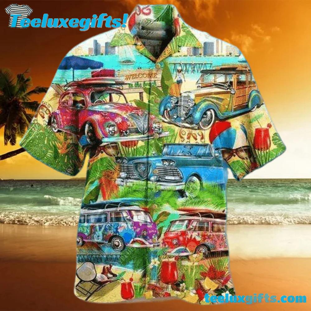 Summer Car Holiday On The Beach Hawaiian Aloha Shirts