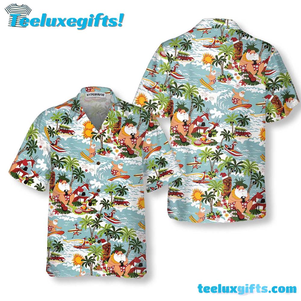 Surfing Santa Christmas Hawaiian Shirt
