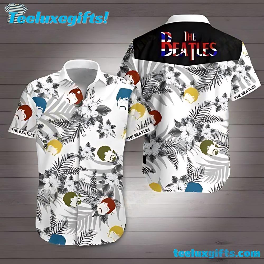 The Beatles Monochrome Floral Summer Hawaiian Shirt