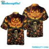 The Burning Pumpkin Sky & Skeleton Halloween Hawaiian Shirt