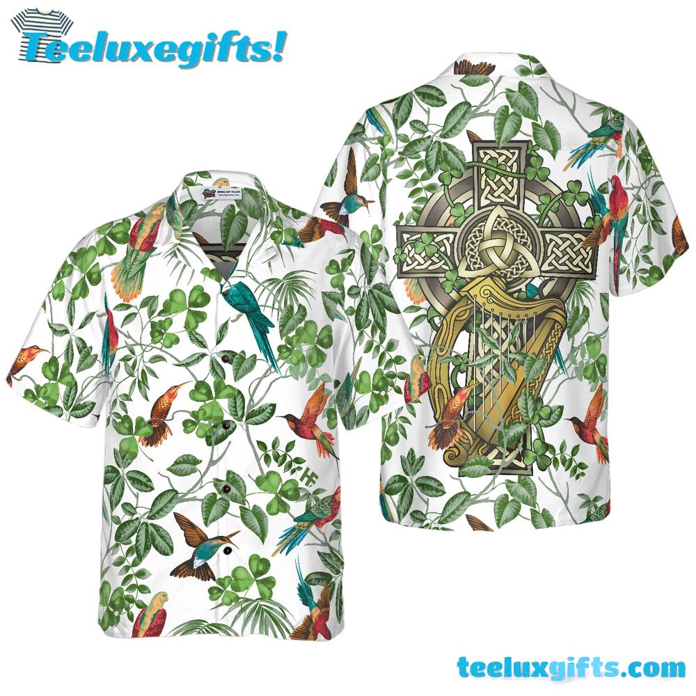 The Celtic Cross Harp Irish Shamrock Hawaiian Shirt
