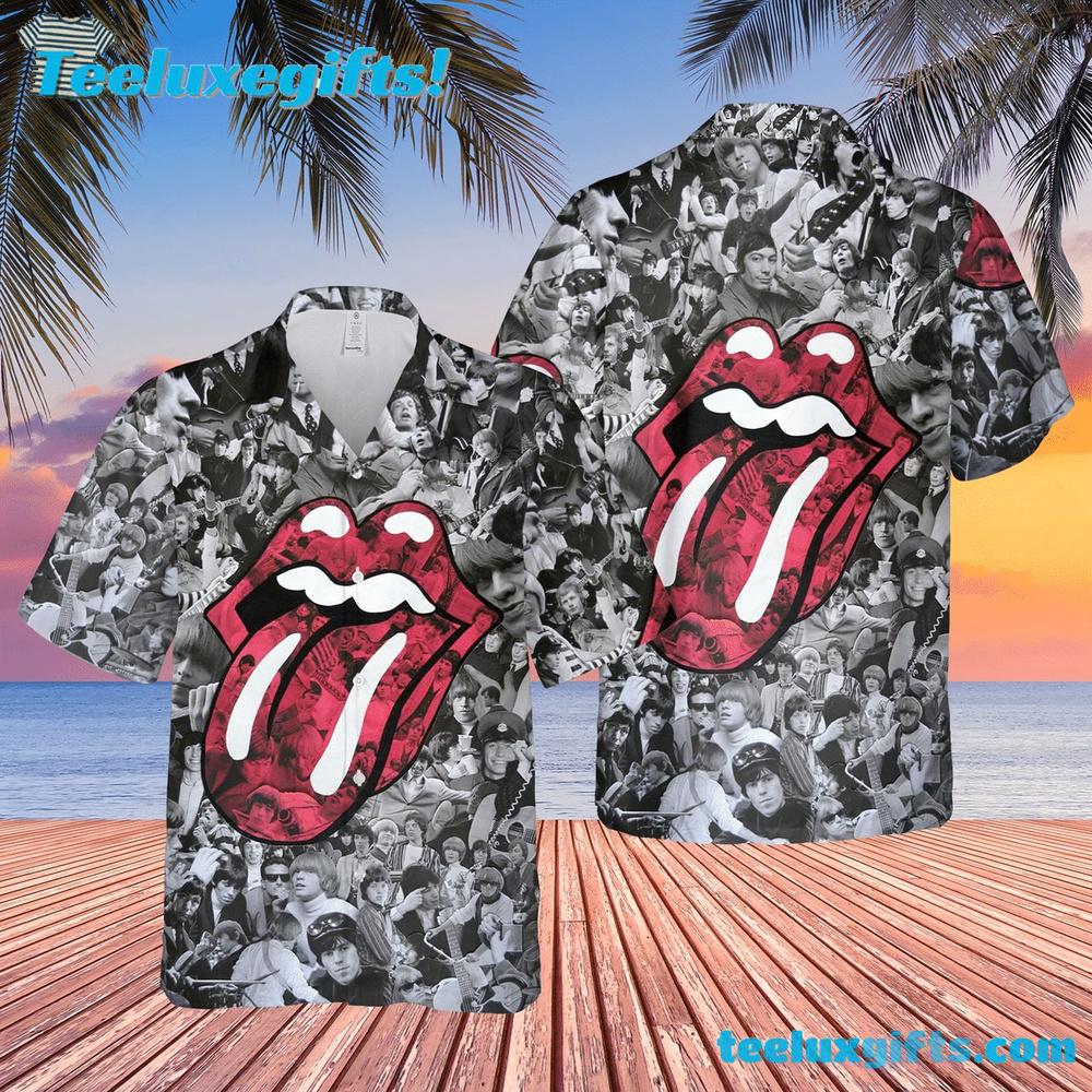 The Rolling Stones Band Black N White Images Patterns Summer Aloha Hawaiian Shirt