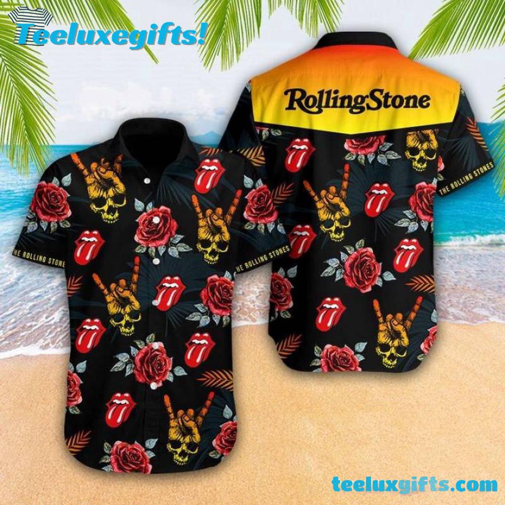 The Rolling Stones Band Tongue Skull And Rose Summer Aloha Hawaiian Shirt