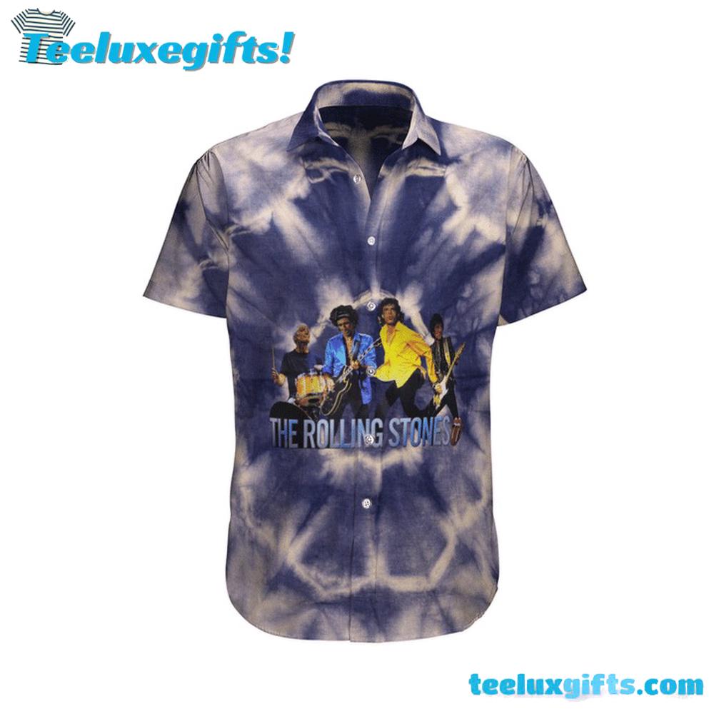 The Rolling Stones Blue Tie Dye Summer Aloha Hawaiian Shirt