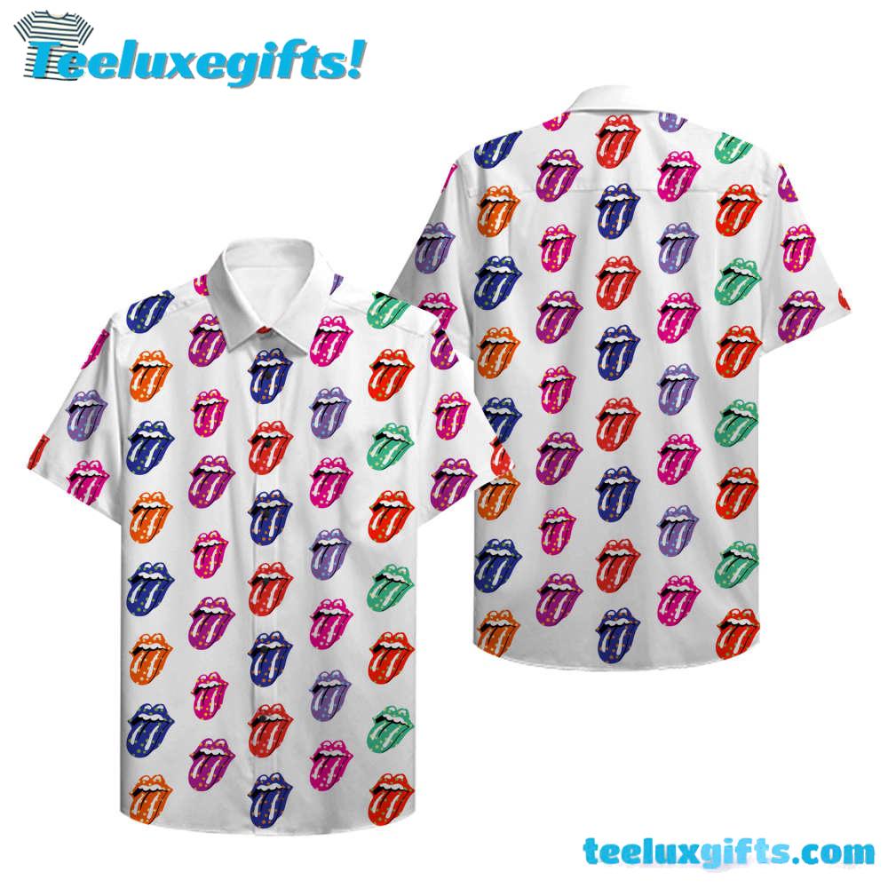 The Rolling Stones Cool Tongue Logo Summer Aloha Hawaiian Shirt