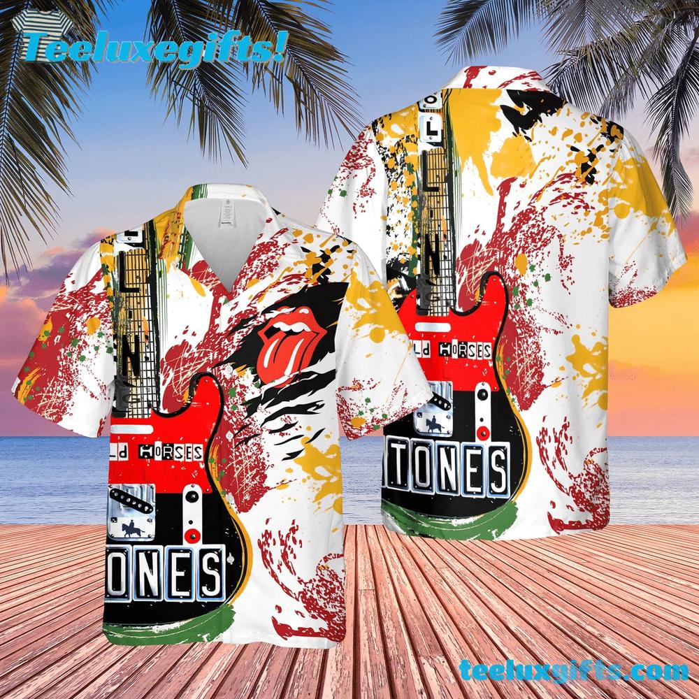 The Rolling Stones Guitar Wild Horses Summer Aloha Hawaiian Shirt