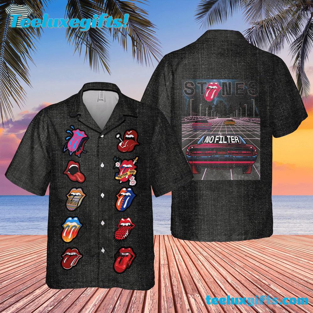 The Rolling Stones No Filter Tour Denim Pattern Summer Aloha Hawaiian Shirt