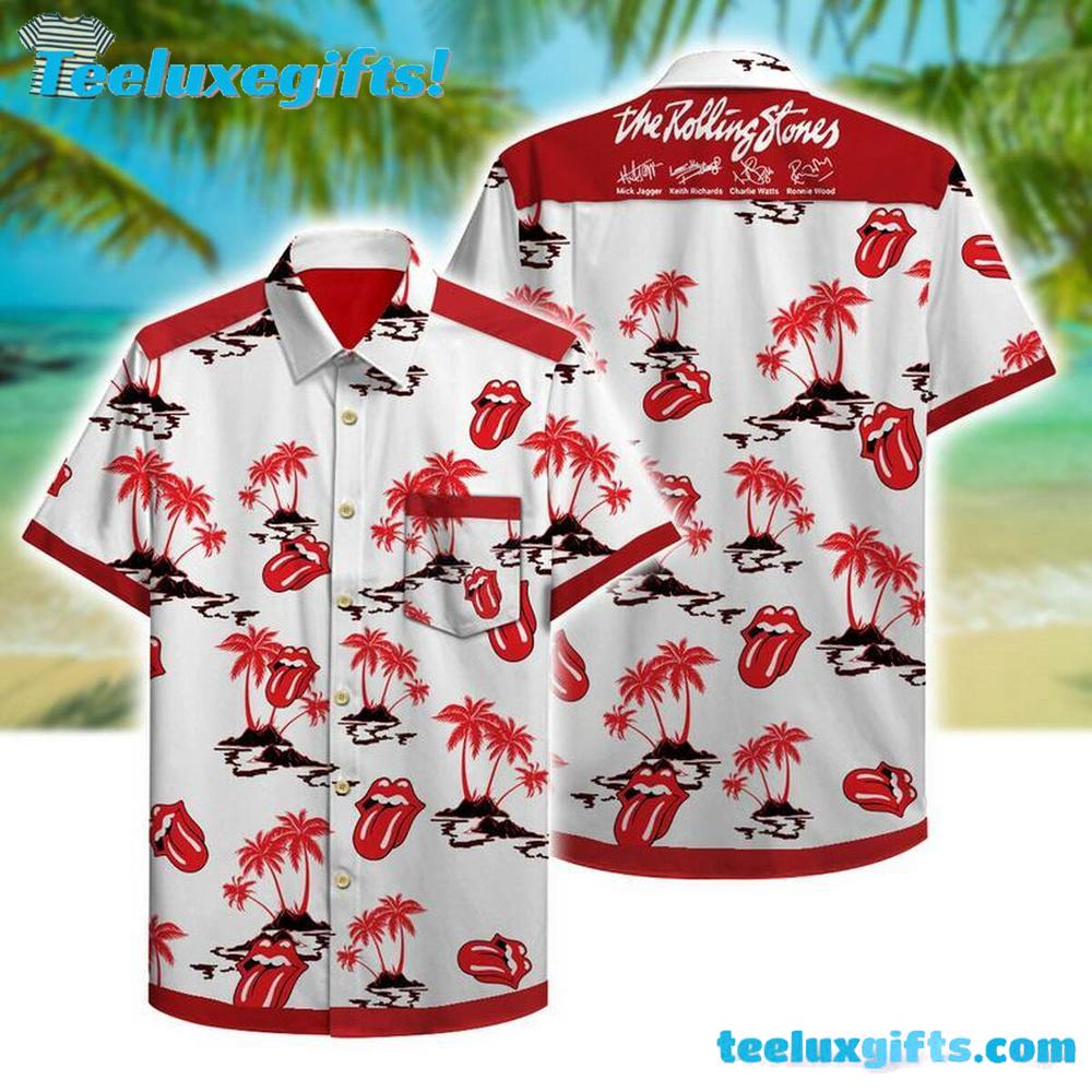 The Rolling Stones Red And White Summer Aloha Hawaiian Shirt