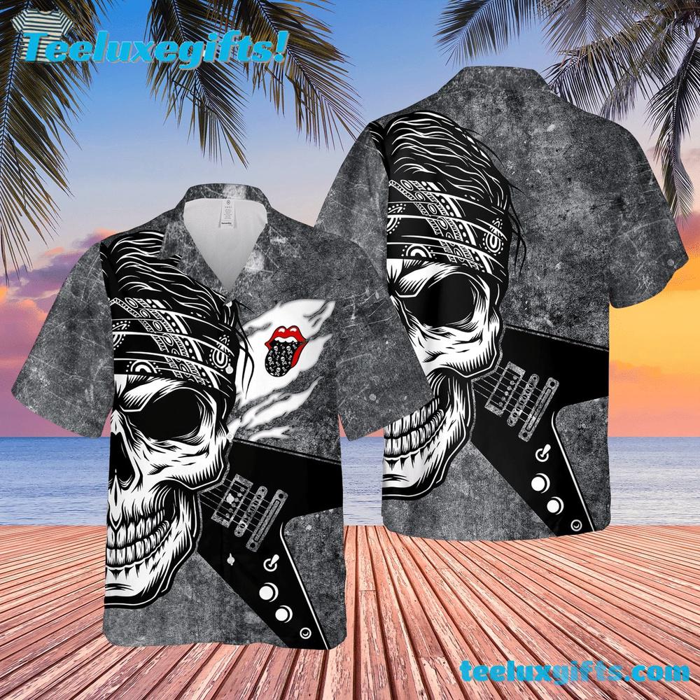 The Rolling Stones Rock ‘N Roll Skull And Guitar Summer Aloha Hawaiian Shirt
