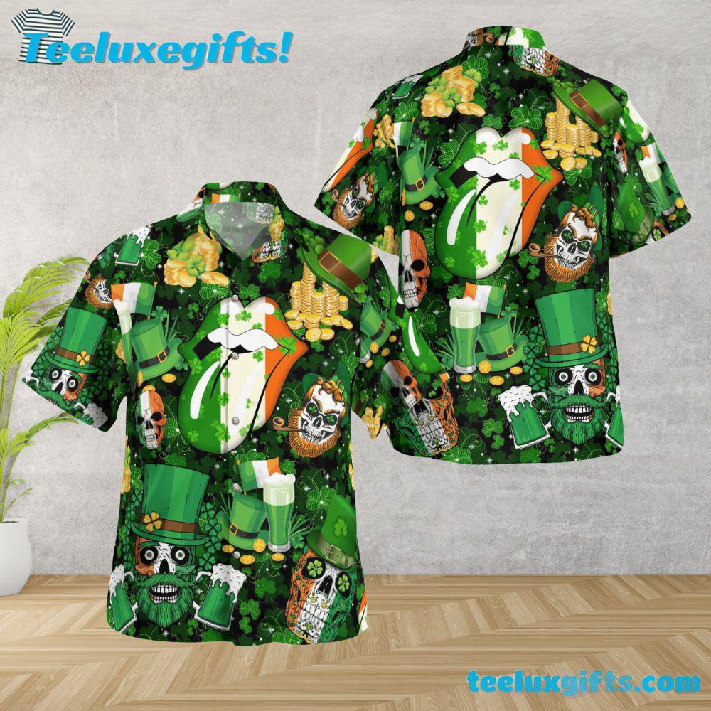 The Rolling Stones Skull Saint Patrick’s Day Summer Aloha Hawaiian Shirt