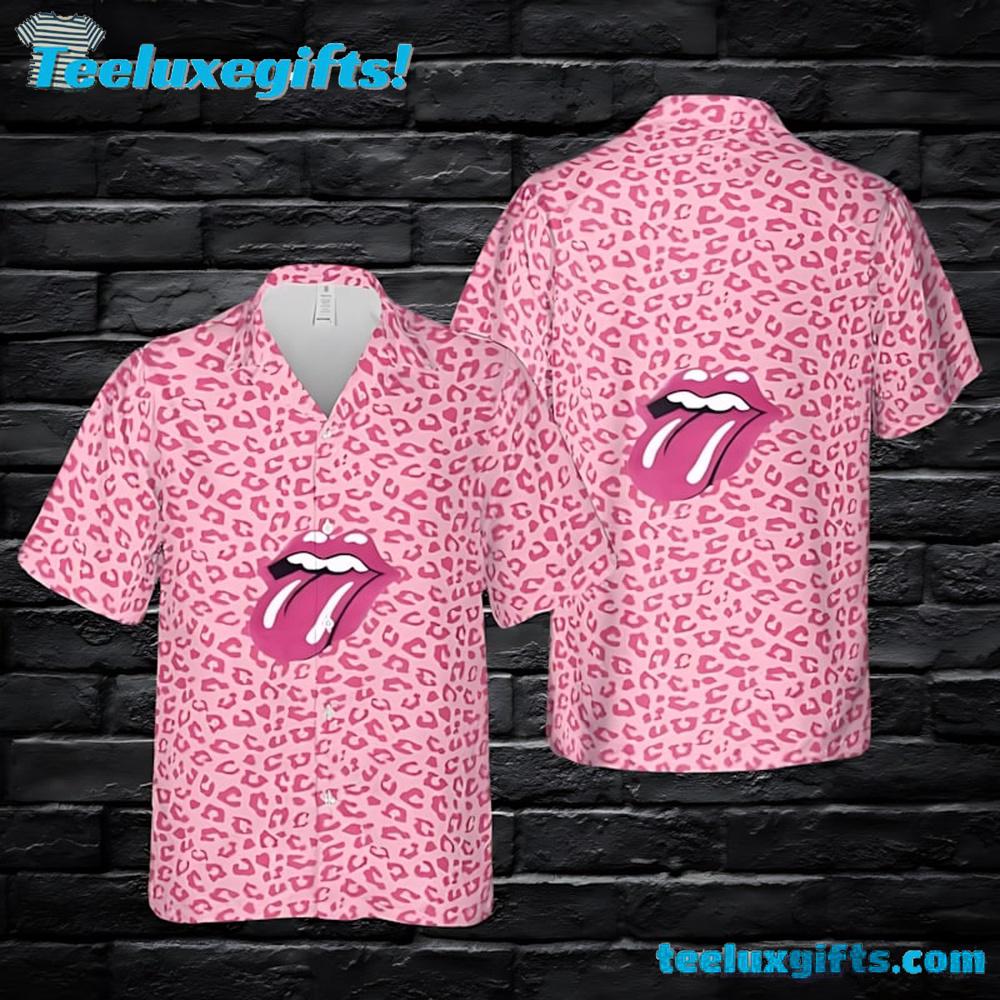 The Rolling Stones With Leopard Pattern Pink Color Summer Aloha Hawaiian Shirt