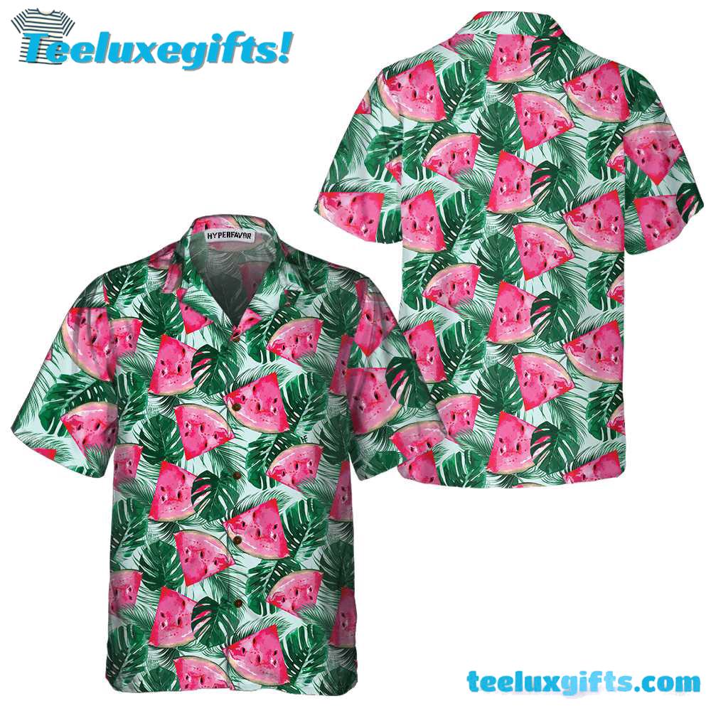 Tropical Palm Leaves Watermelon Hawaiian Shirt
