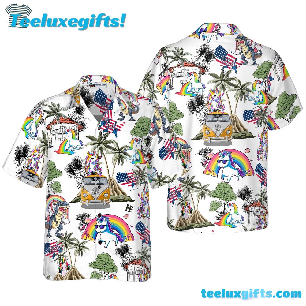 Unicorn American Flag Hawaiian Shirt