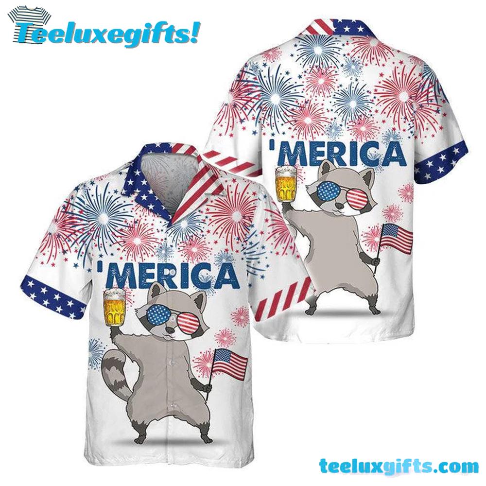 VinoVogue America Raccoon Hawaiian Shirt VinoVogue America Raccoon Hawaiian Shirt