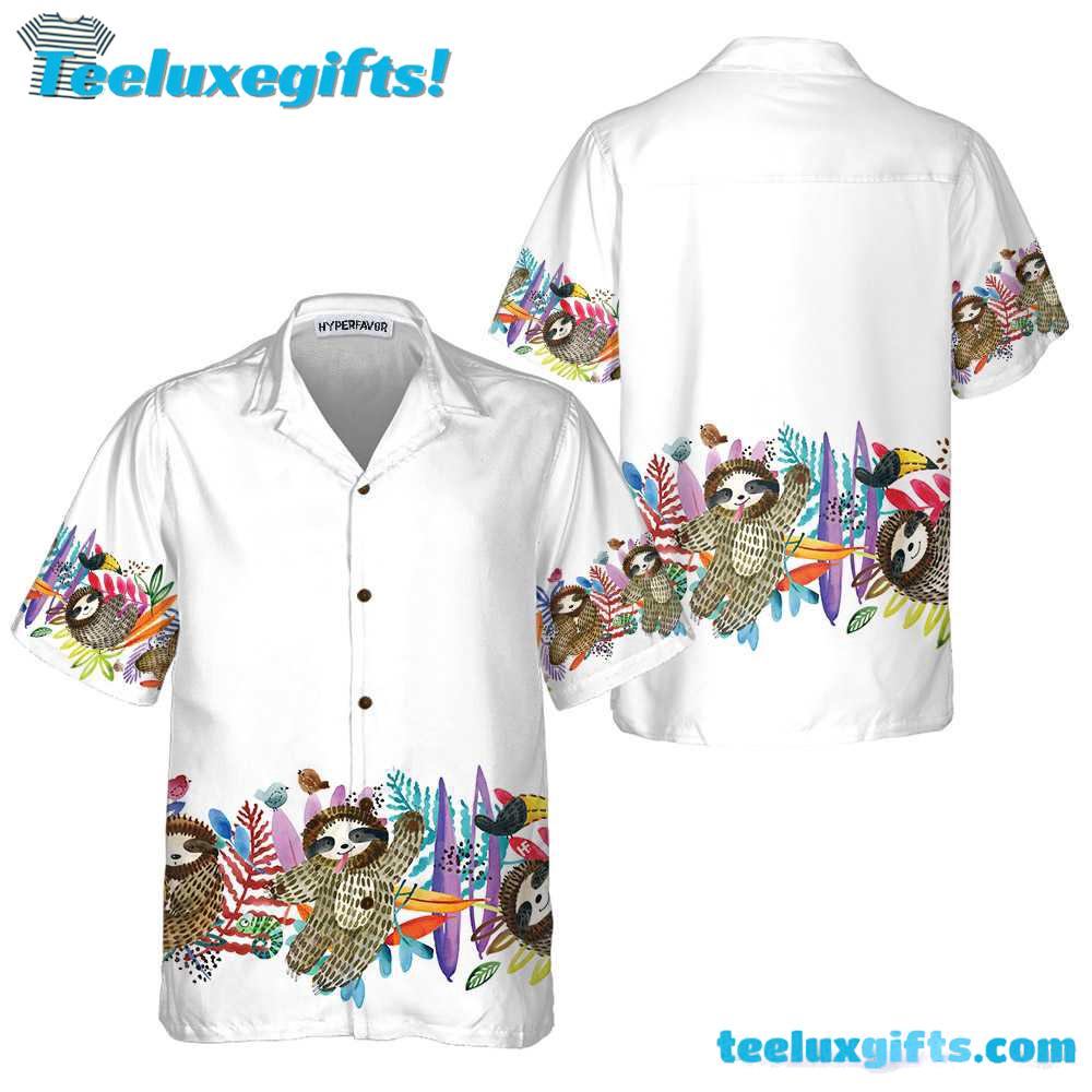 Watercolor Cute Sloth And Tropical Plant Hawaiian Shirt